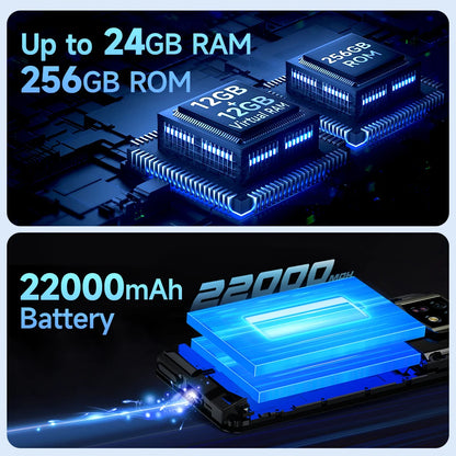 Ulefone Armor 24 Rugged Phone - 22000mAh, 24GB+256GB, 6.78" 120Hz Display, 64MP+64MP Camera, NFC, LED Light, Global Version