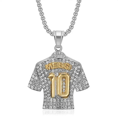 HNSP Cristiano Ronaldo CR7 Jersey Pendant Necklace – Full Zircon Chain for Men & Soccer Fans