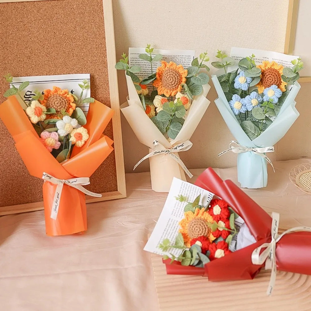 Handmade Artificial Flower Crochet Bouquet – Sunflower & Daisy Eternal Flowers, Anniversary, Mother’s Day & Birthday Gift