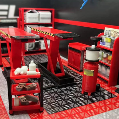 1:18 Car Model Repair Shop Diorama – 9-Piece Modification Parts Set for Collectors & Hobbyists with DIY Tools