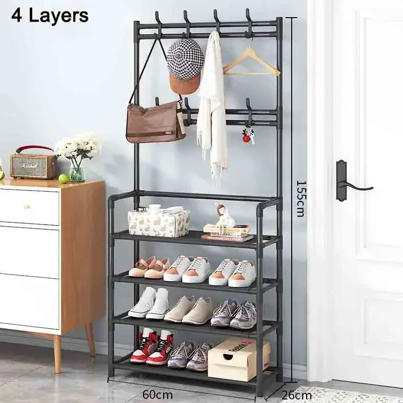 Multi-Layer Shoe and Hat Rack - Multifunctional Floor Standing Storage for Shoes, Sneakers, and Coats, Dormitory Organizer Cabinet