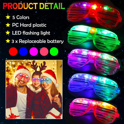 1-60PCS Neon Color Luminous LED Glasses – Eyeshade Lampshade Party Glasses for Christmas, Mardi Gras & Celebrations