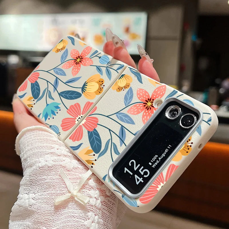 Floral Leather Texture Soft TPU Case for Samsung Galaxy Z Flip 6/5/4/3 5G – Stylish Folding Phone Cover