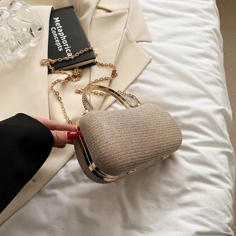 Women’s Chain Evening Shoulder Bag – Vintage Crossbody Handbag Dinner Party Underarm Satchel