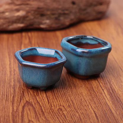 Mini Chinese Style Ceramic Bonsai Pot – Breathable Succulent Planter with Drainage Holes for Home