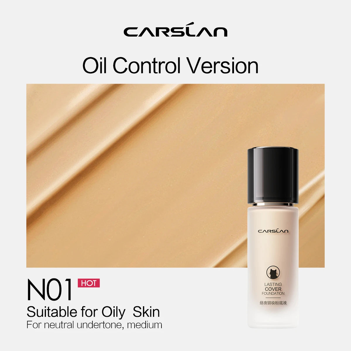 CARSLAN Long-Lasting Moisture Matte Liquid Foundation – Full Coverage Concealer, Whitening & Oil Control Face Base Makeup