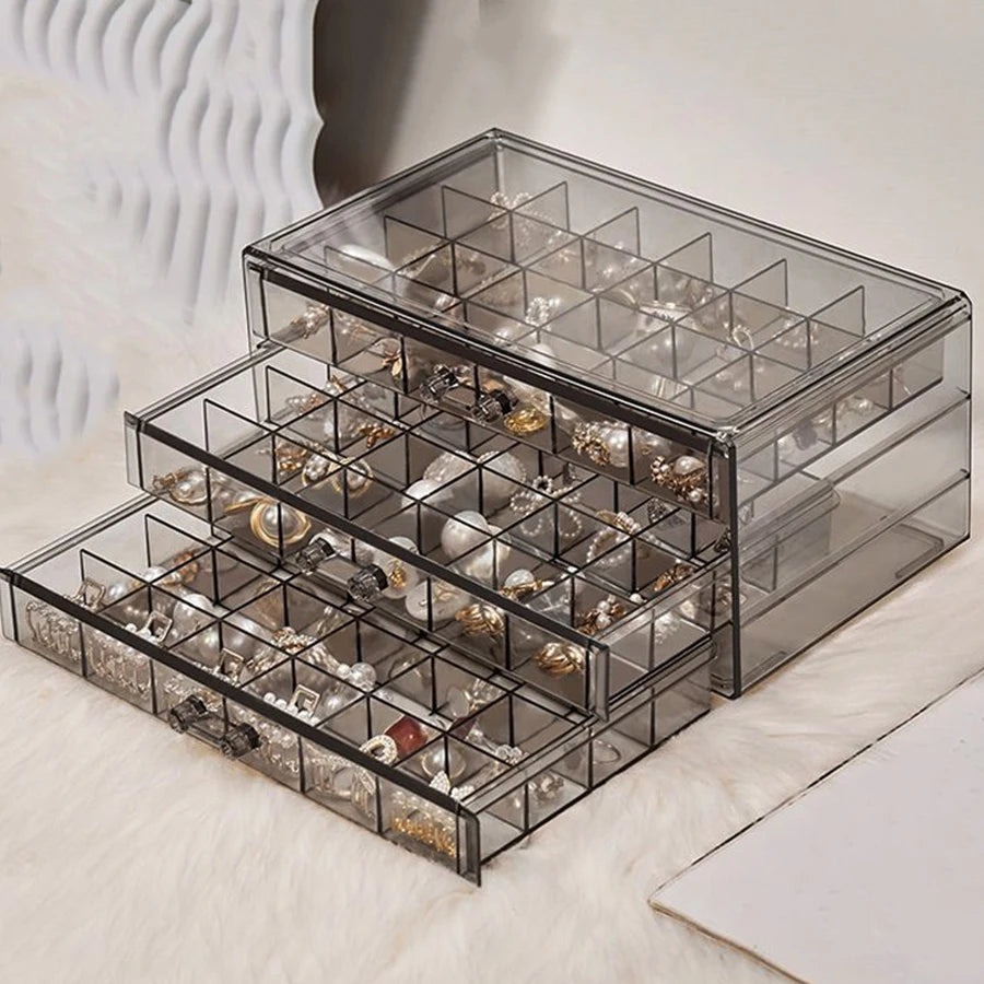 Jewelry Storage Box – Transparent PS, Available in Brown, Gray, Pink Colors