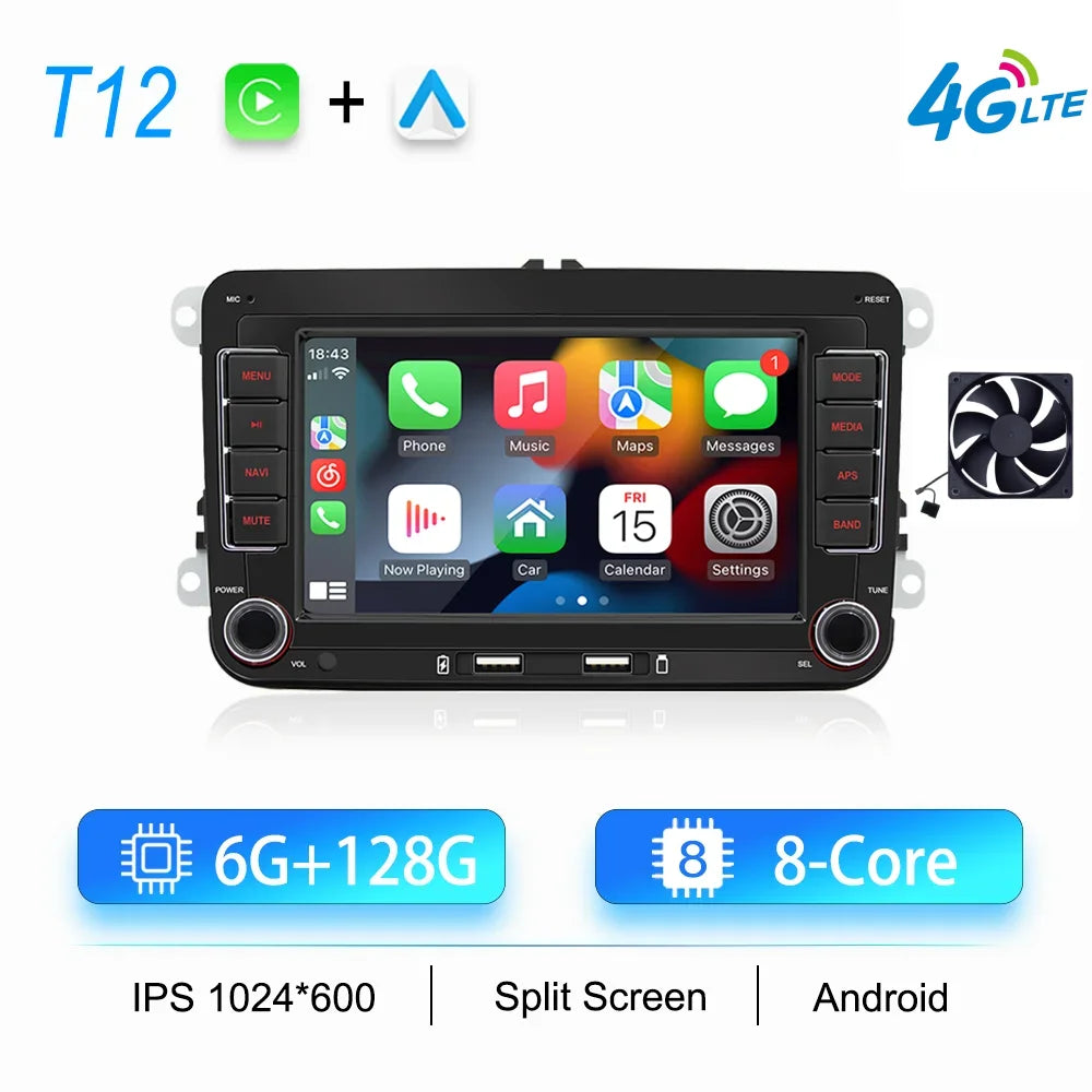 2DIN Android Car Radio for Volkswagen Golf 5/6, Polo, Passat B6/B7, CC, Skoda, Jetta - Multimedia, CarPlay, Wifi & GPS Navigation