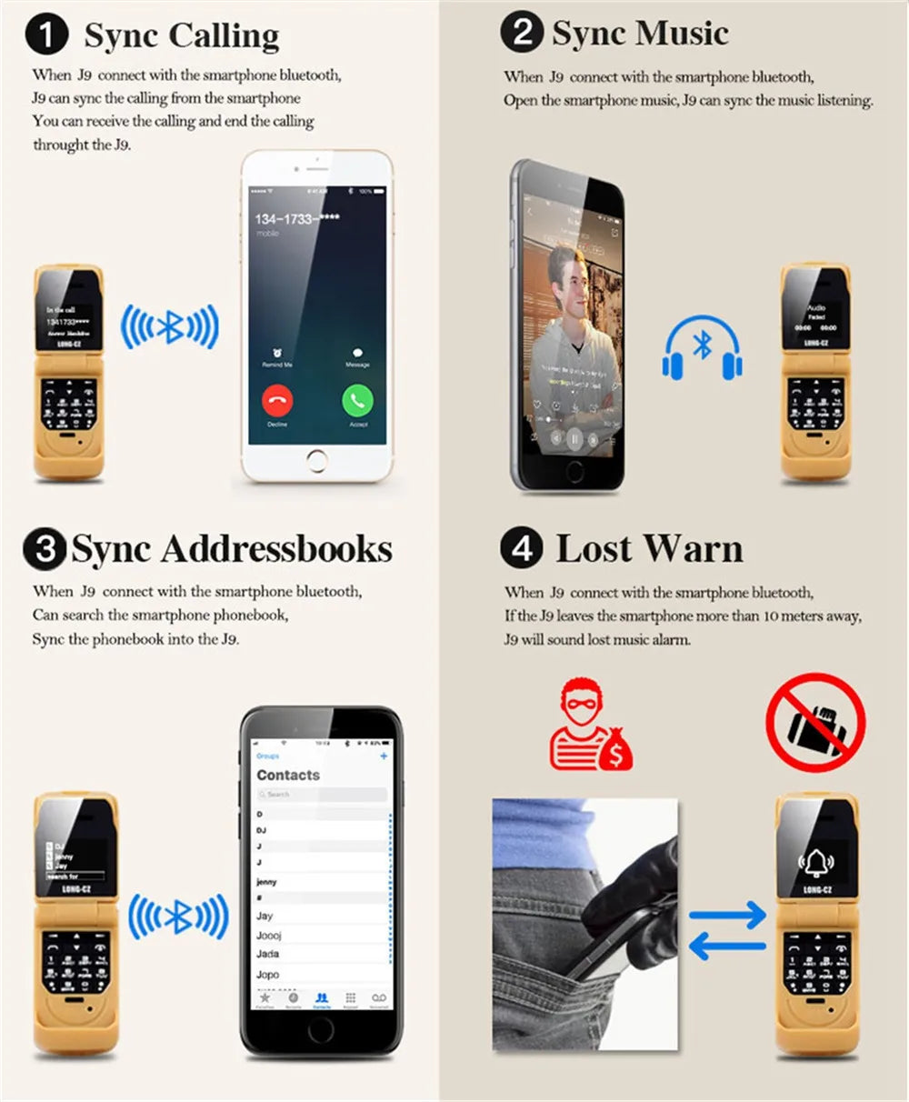 Mini Flip Mobile Phone for Kids – J9 Smallest Clamshell Phone with Bluetooth Dialer & Magic Voice Handsfree Earphone