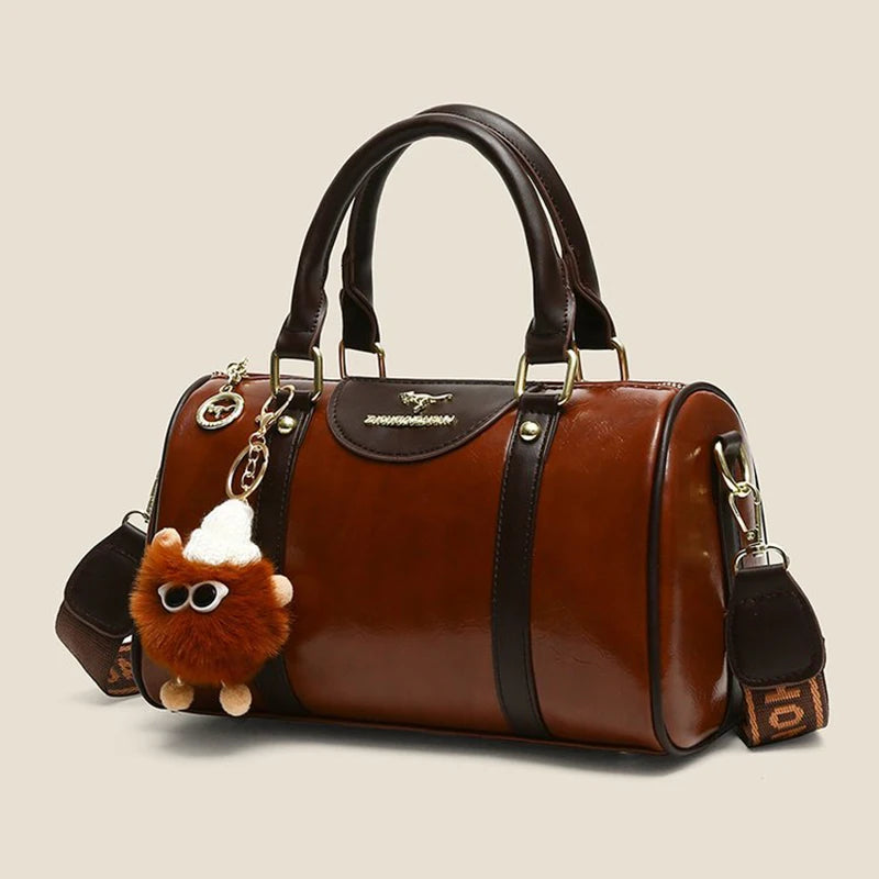 2025 High-End Retro Women’s Handbag – Versatile Autumn/Winter Handheld & Crossbody Light Luxury Bowling Bag