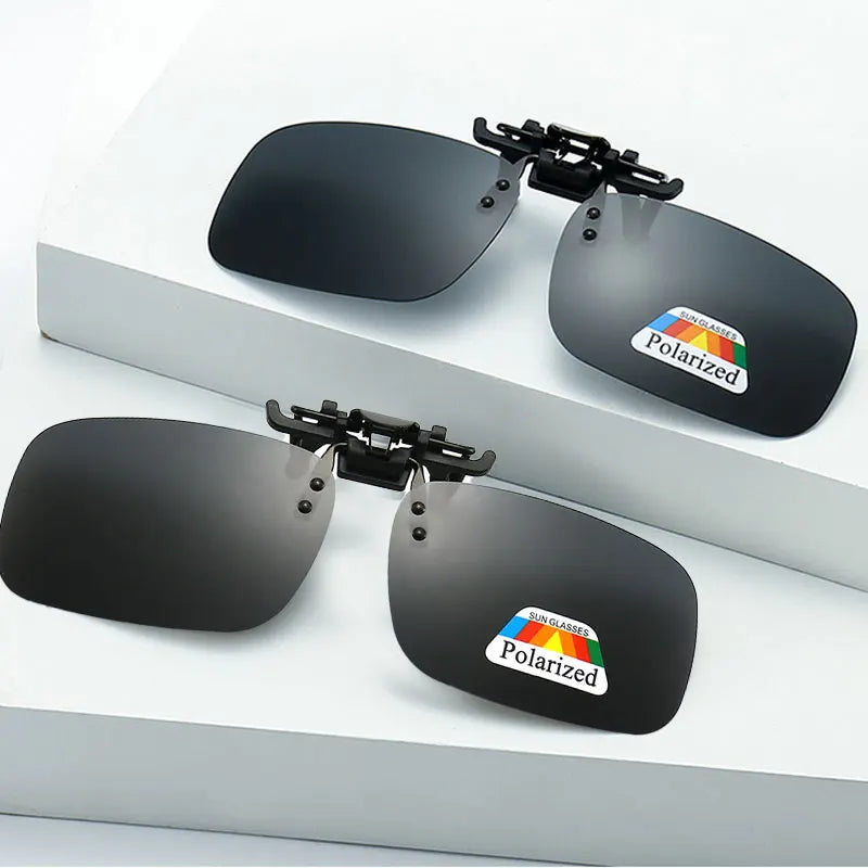 Polarized Clip Sunglasses 2Pcs Set: Myopia Glasses Clip for Driving Fishing Night Vision, Clip-on Sun Shading Eyeglasses