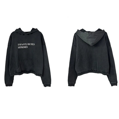 2025SS Ripped E.R.D. Hoodie – Men & Women Slogan Print Short Wide Sweatshirt