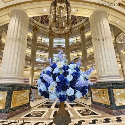 Large White/Blue Rose Flower Ball – 80-30cm Artificial Floral Bouquet for Wedding & Event Table Centerpiece Decoration
