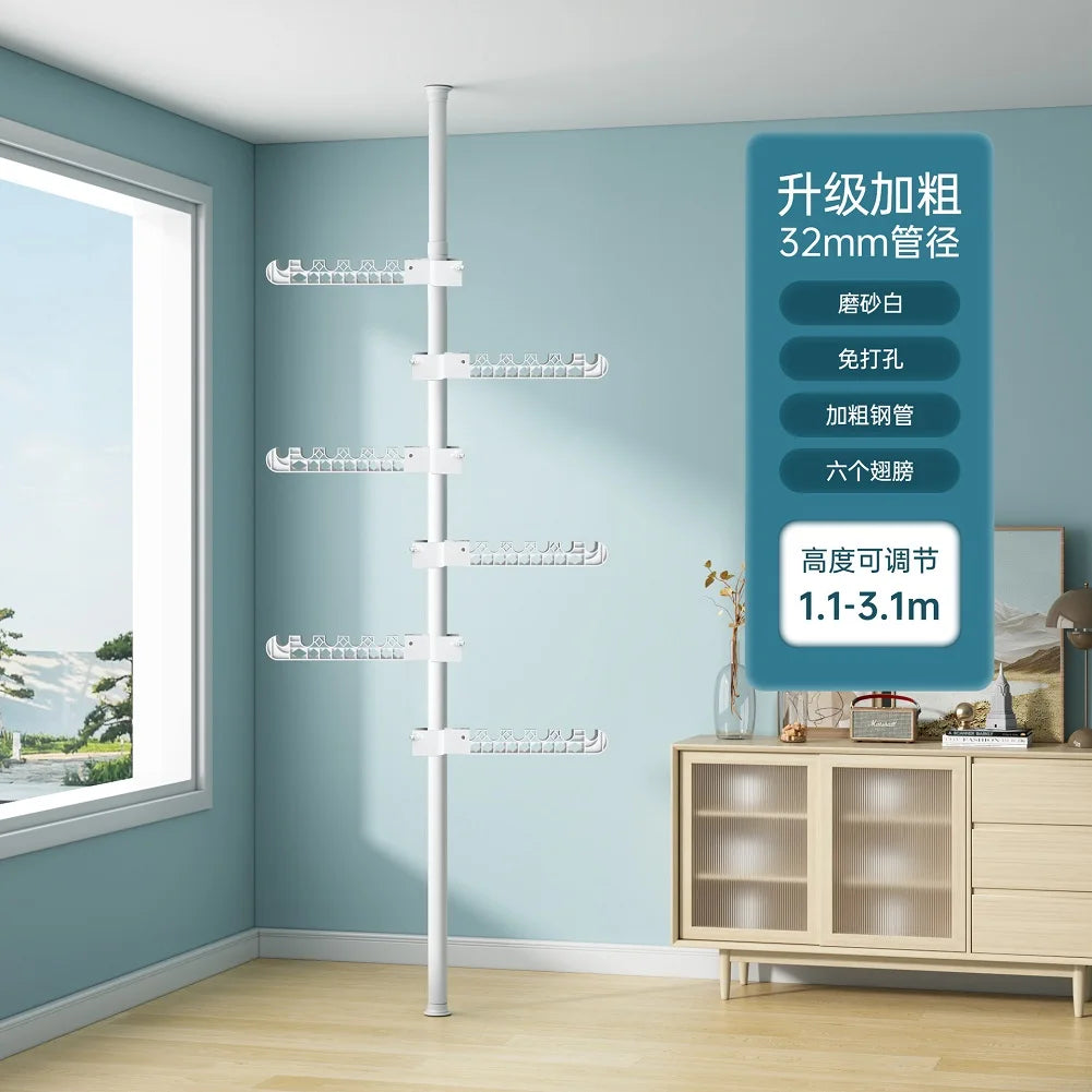 Telescopic 6-Tier Corner Clothes Drying Rack – Standing Laundry Pole f ...