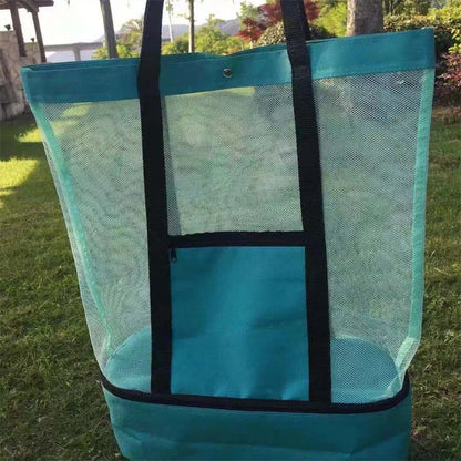 Women’s Waterproof Picnic & Beach Tote Bag – Double Layer Transparent Mesh Insulated Shopping Bag