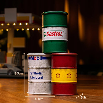 Iron Mini Oil Drum Model – Chemistry Car Desktop Decoration & Storage Box War Games Scene Toy for Boys