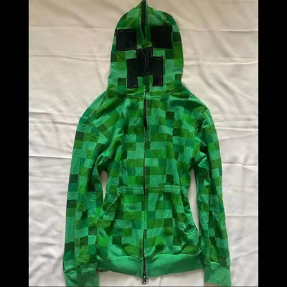 Streetwear Y2K Zip-Up Hoodie – Oversized Grunge Goth Graphic Print Retro Punk Hip Hop Sweatshirt