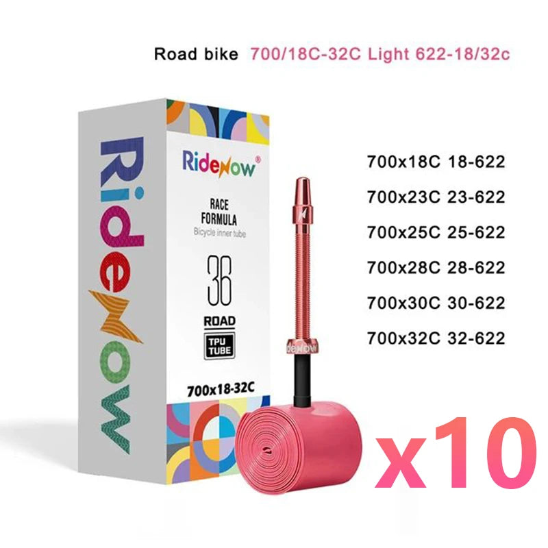 Ridenow Upgraded Metal Nozzle 700c TPU Inner Tube – 700x18-32c Road Bike Tube with Removable Valve Cores