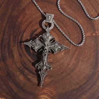 Gothic Crucifixion Skull Cross Pendant Necklace – Catholic Prayer Jewelry for Men & Women, Punk Trendy Accessory