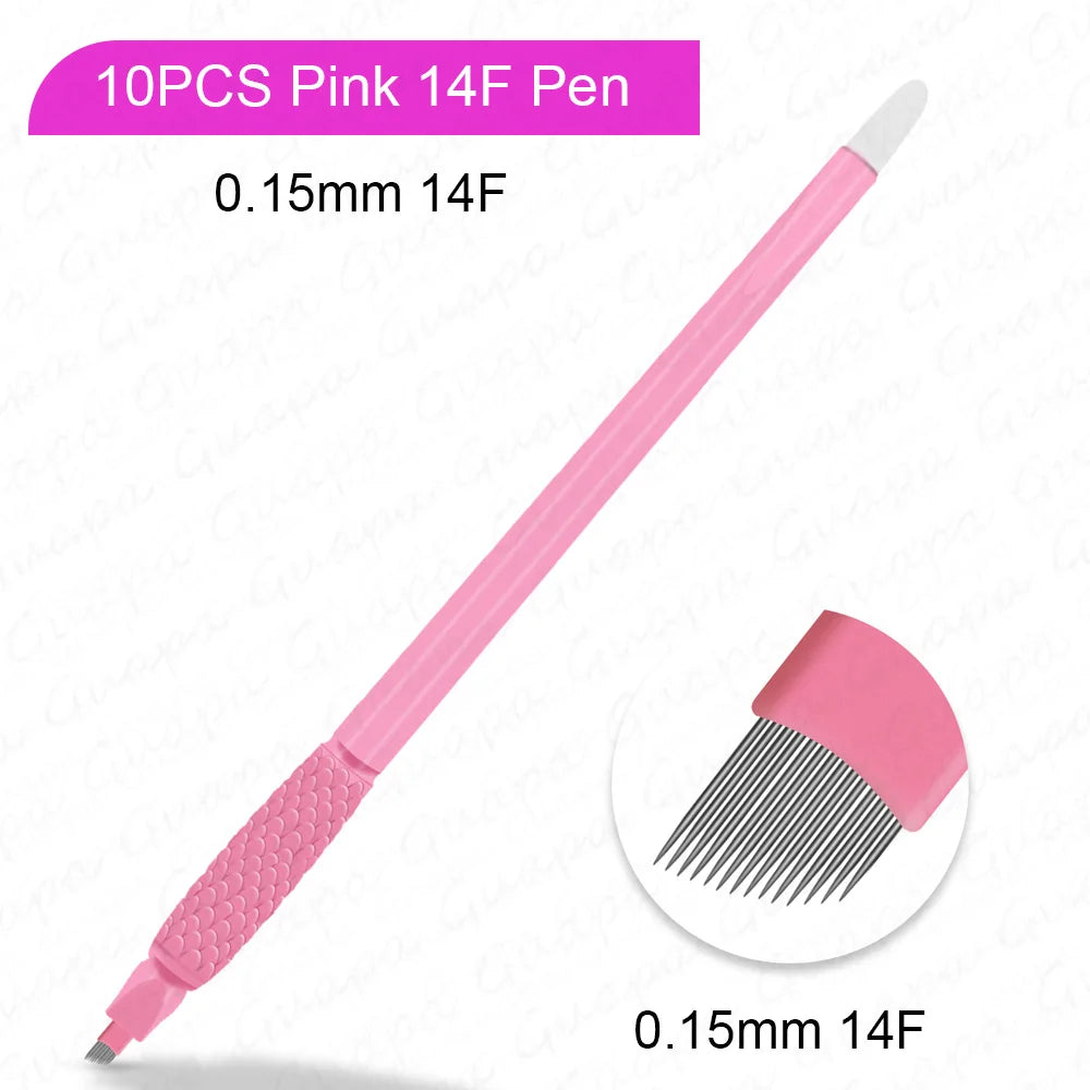 10pcs Disposable Microblading Pens – 18U & 14F Semi-Permanent Eyebrow Hand Tools