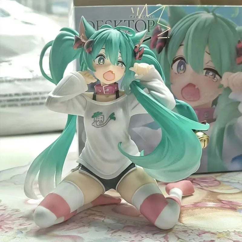 Hatsune Miku 12cm Neko Ears Figure – Cute Anime Desktop Figurine T-Shirt Ver. Kawaii Model Toy Decor