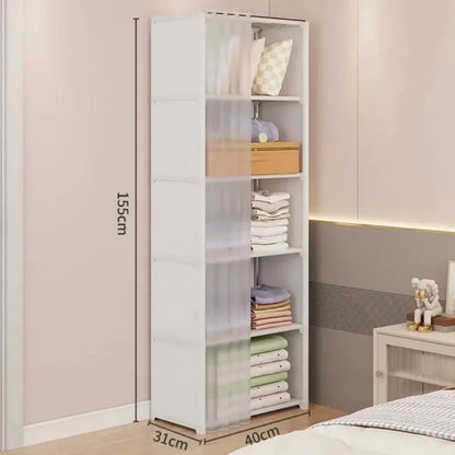 Multi-Layer Dustproof Storage Rack – Wardrobe Cabinet with Curtains | Multifunctional Portable Clothes Organizer
