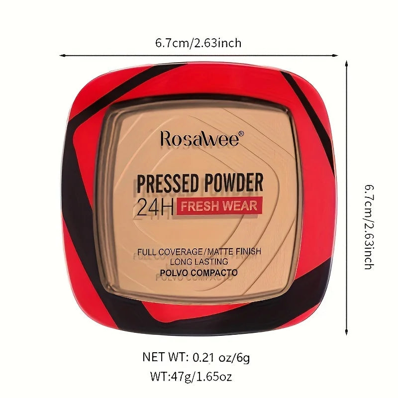 Matte Full Coverage Pressed Powder Foundation - 24H Fresh Wear with Puff Applicator, Weightless Finish Makeup