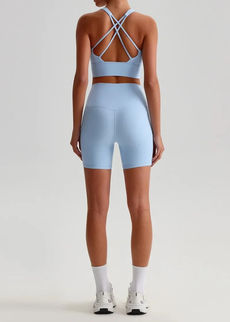 Women's Seamless Yoga Set — Quick-Dry Backless Bra & Booty-Lifting Shorts for Running, Gym & Fitness Workouts