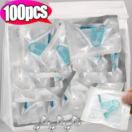 100PCS Disposable Ear Piercing Gun Kit with Sterile Nose & Ear Studs, Safe Body Jewelry Tool