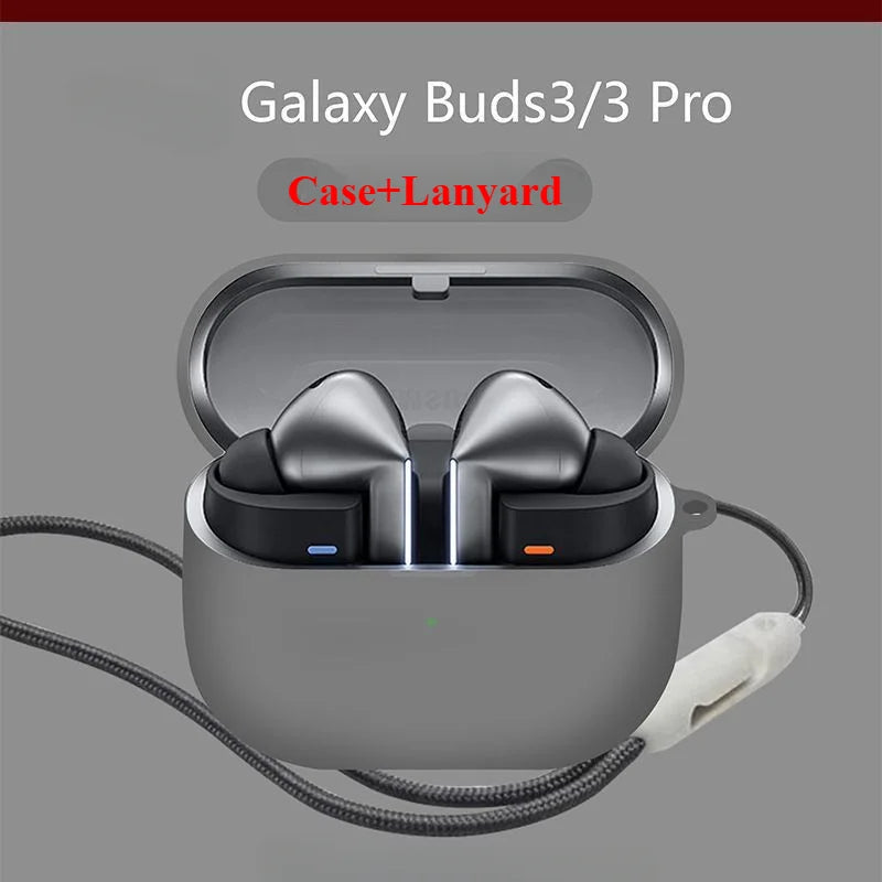 Bluetooth Earphone Case for Samsung Galaxy Buds 3 Pro – Soft Silicone Protective Cover with Lanyard
