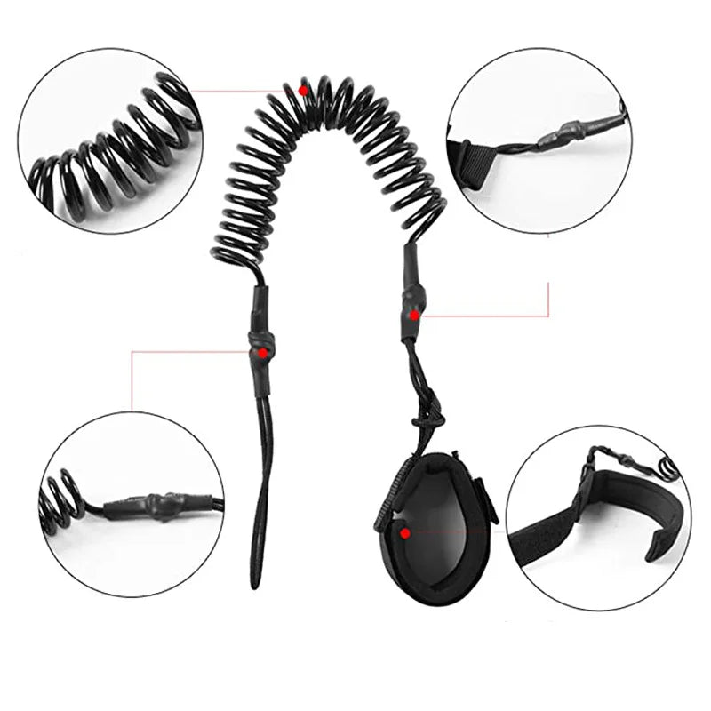 10ft SUP Ankle Leash — Elastic Coiled Leg Rope for Stand Up Paddle Boards & Surfboards