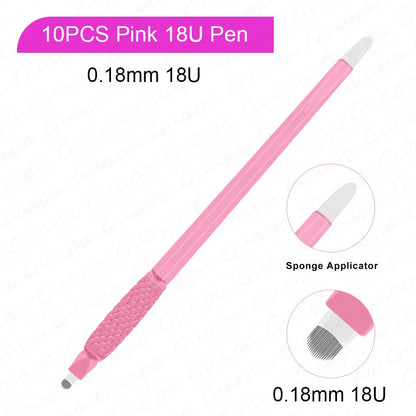 10pcs Disposable Microblading Pens – 18U & 14F Semi-Permanent Eyebrow Hand Tools