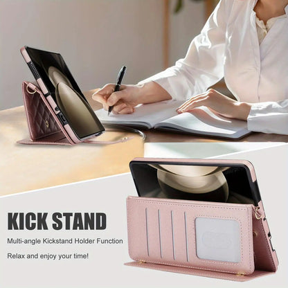 PU Leather Flip Wallet Case for Samsung Galaxy Z Fold 6/5/4/3 5G – Card Holder, Wrist Strap, Crossbody Stand Cover