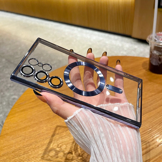 Luxury Laser Magnetic Wireless Charging Silicone Clear Cover for Magsafe: Samsung Galaxy S24 S23 S22 S21 Ultra Plus FE Case