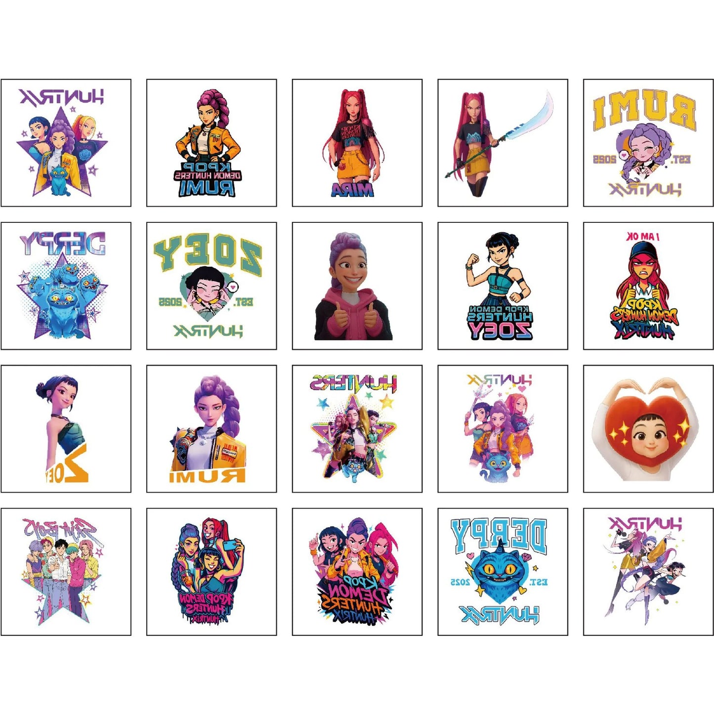 20PCS K-Pop Demon Hunters Temporary Tattoo Stickers – Cute Waterproof Cartoon Party & Christmas Gift