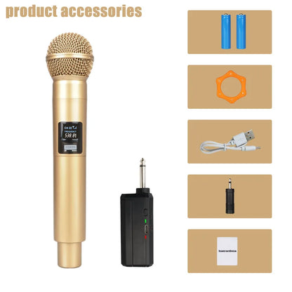 Gold 2.4GHz Wireless Handheld Microphone – Dynamic DJ Recording & Mixer Mic