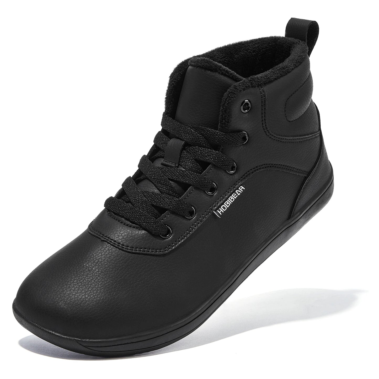 HOBIBEAR Unisex Winter Barefoot Shoes – Wide Toe Box Faux Fur Lined Ankle Sneakers for Women & Men, Artificial Leather Lace-Up