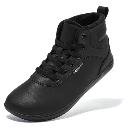 HOBIBEAR Unisex Winter Barefoot Shoes – Wide Toe Box Faux Fur Lined Ankle Sneakers for Women & Men, Artificial Leather Lace-Up