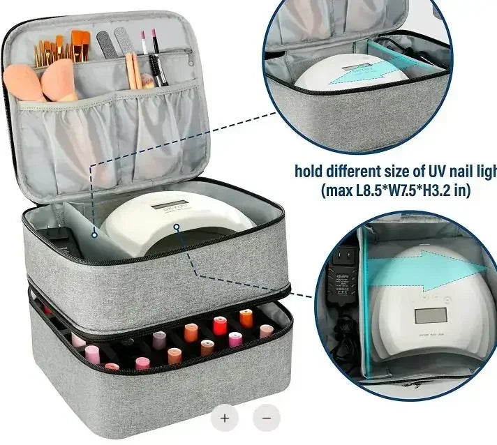 Double-Layer Nail Polish & Essential Oil Storage Bag – Portable Cosmetic and Nail Care Tool Organizer with 30 Compartments