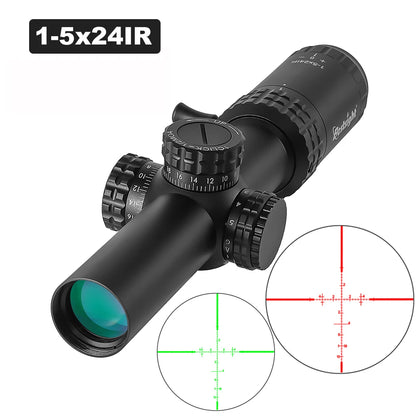 1-5X24 Tactical Rifle Scope – Red & Green Illuminated Reticle for AR15 Hunting