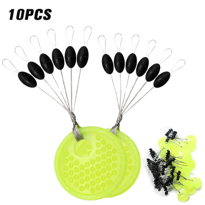 60pcs Rubber Space Bean Fishing Stoppers – 10-Group Oval Float Stopper Set for Carp & Fly Fishing