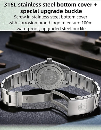 ADDIESDIVE Men's Luxury Quartz Watch – VH31, 100m Waterproof, Green AR Coating, Luminous, 316L Stainless Steel, 36mm