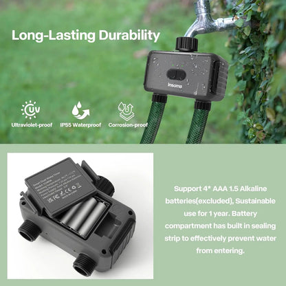 Zigbee/WiFi Automatic Water Timer – Dual Hose Garden Irrigation System, Sprinkler Programmer, Alexa Support