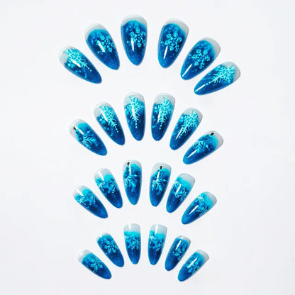 Medium Long Christmas Fake Nails – Square & Almond Tips with Tree, Snowflake & Snowman Designs