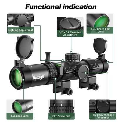 1-5X24 Tactical Rifle Scope – Red & Green Illuminated Reticle for AR15 Hunting