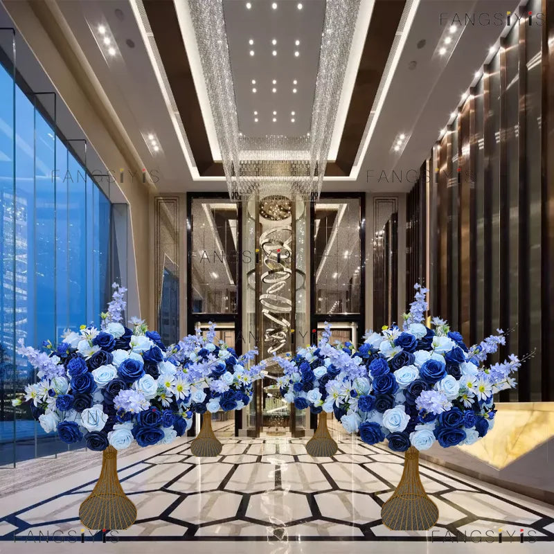 Large White/Blue Rose Flower Ball – 80-30cm Artificial Floral Bouquet for Wedding & Event Table Centerpiece Decoration