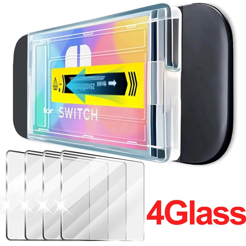 1-4PCS Tempered Glass Screen Protector for Nintendo Switch / Switch OLED / Switch 2 – Anti-Scratch with Auto-Alignment Frame