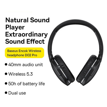 Baseus D02 Pro Wireless Headphones - Bluetooth 5.3, Foldable Sport Headset, Over-Ear Gaming Bluetooth Earbuds