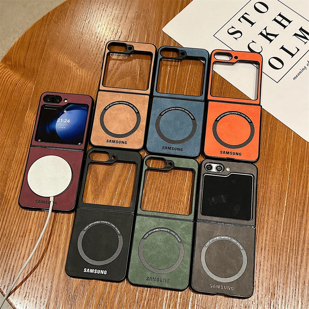 MagSafe Matte PU Leather Case for Samsung Galaxy Z Flip 6/5/4/3 & Z Fold 6/5/4/3 – Magnetic Luxury Flip Cover Skin Feel