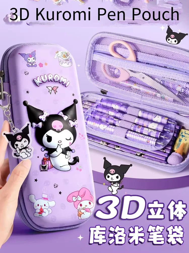 Sanrio 3D Kuromi, My Melody & Cinnamoroll Pencil Case - Large Capacity Cartoon Stationery Bag for Students